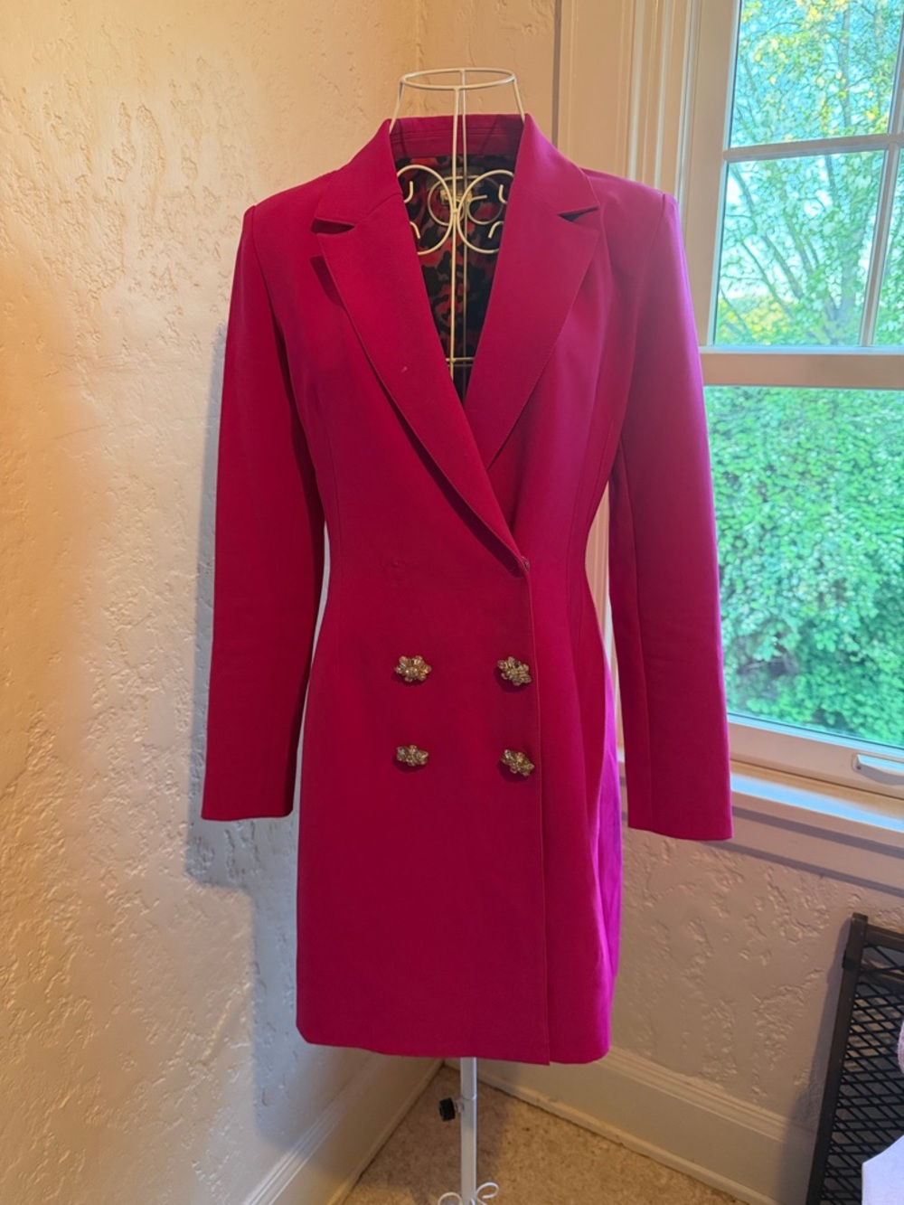 Jovani Fuchsia Double-Breasted Blazer Coat